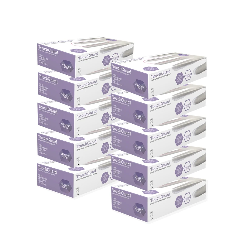 TouchGuard Clear Vinyl Disposable Gloves, Powder-Free, Box of 10*100, Medium