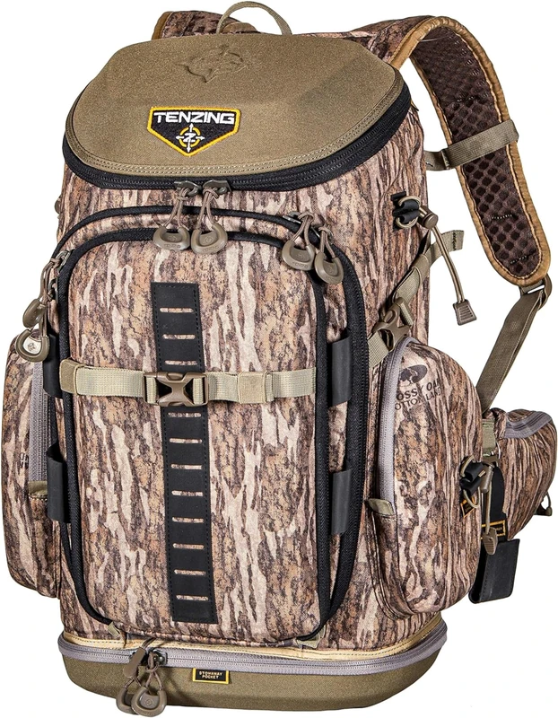 TENZING Hangtime Day Pack | Hunter's Backpack In Mossy Oak Bottomland With Bow and Quiver Holder & Water Port