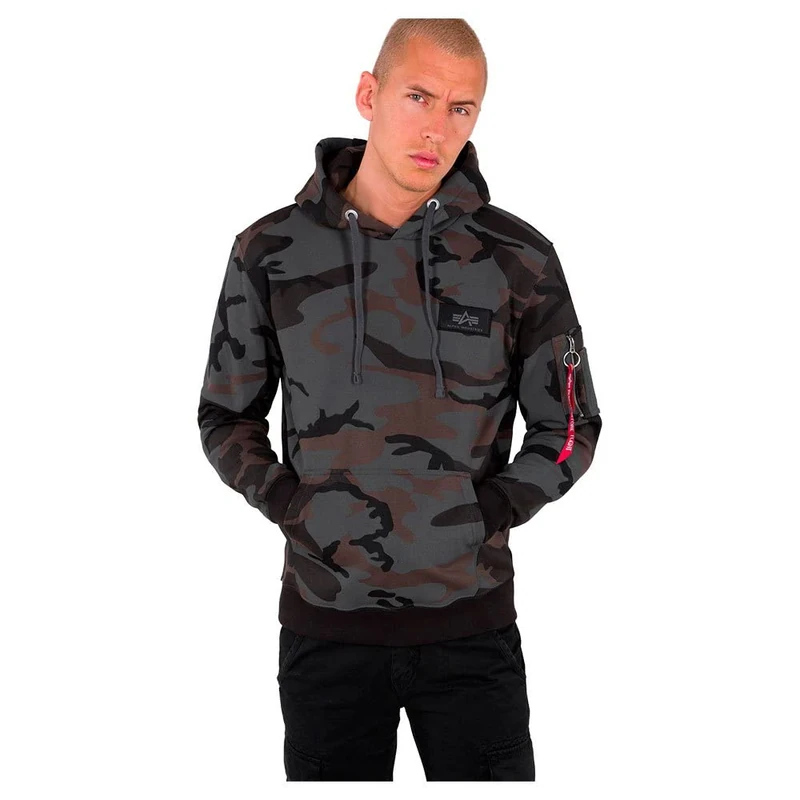 Alpha Industries Back Print Hoody Camo Hooded Sweat for Men Black