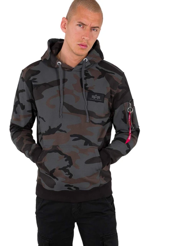 Alpha Industries Back Print Hoody Camo Hooded Sweat for Men Black