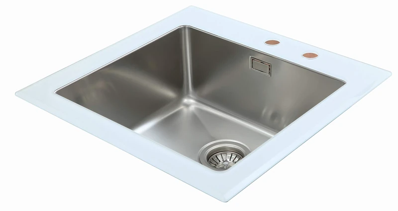 Respekta Detroit Stainless Steel Sink / 1 Bowl Built-in Sink in 49 x 44 cm/Stainless Steel Sink Suitable for Base Cabinets from 50 cm Wide