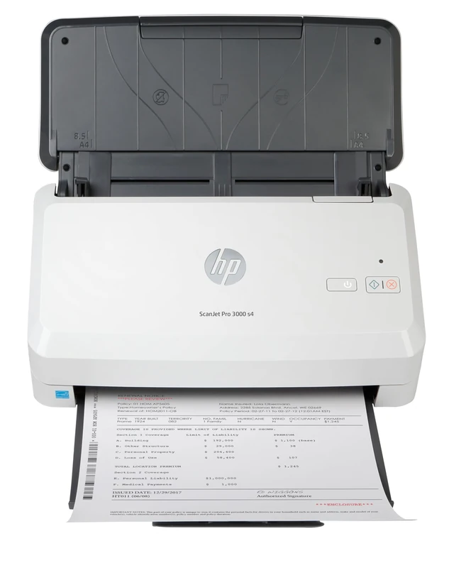 HP ScanJet Pro 3000 s4 Sheet-feed Scanner | Automatic Single-pass, two-sided Document Feeder| 40ppm/80ipm | 50 Page ADF |1200 dpi | USB 3.0 | Letter; Legal; Executive; A4; A5; A6; A7; A8; B5 | OCR