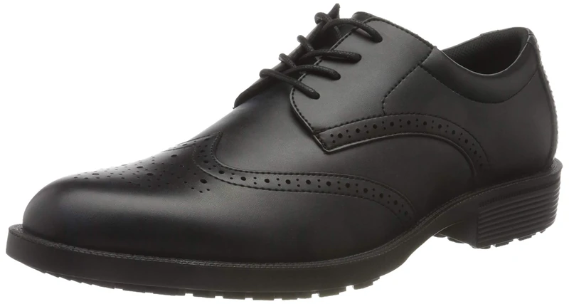 Shoes for Crews Executive Wing TIP IV – Comfortable Working Shoe, Leather Upper, Adjustable Strap, Water Repellent, Slip-Resistant Outsole, OB E SRC – for Men Black