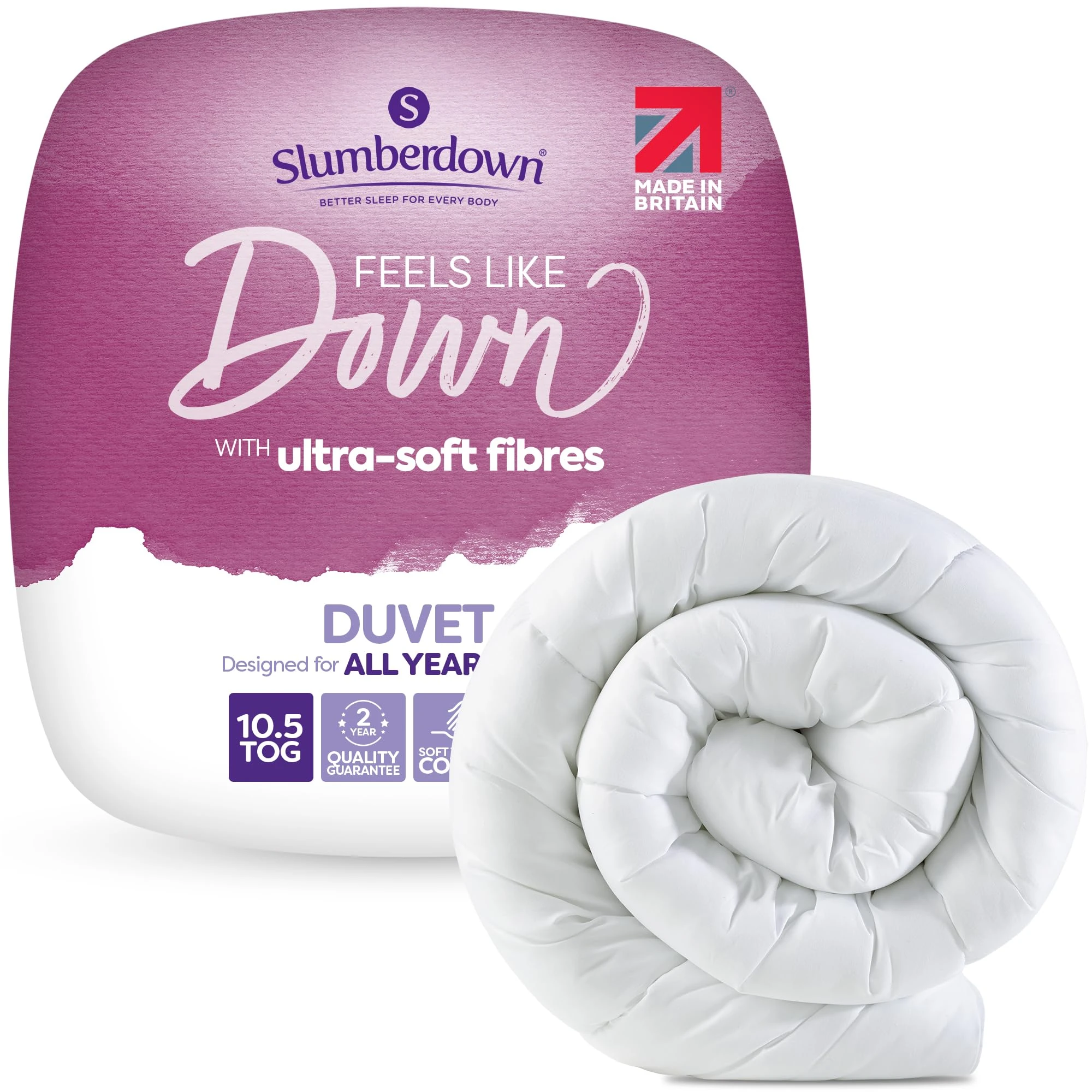 Slumberdown Feels Like Down Double Duvet 10.5 Tog - Ultra Soft All-Year Round Double Quilt for Summer, Autumn & Winter | UK Made, Non-Allergenic & Washable (200 x 200cm)