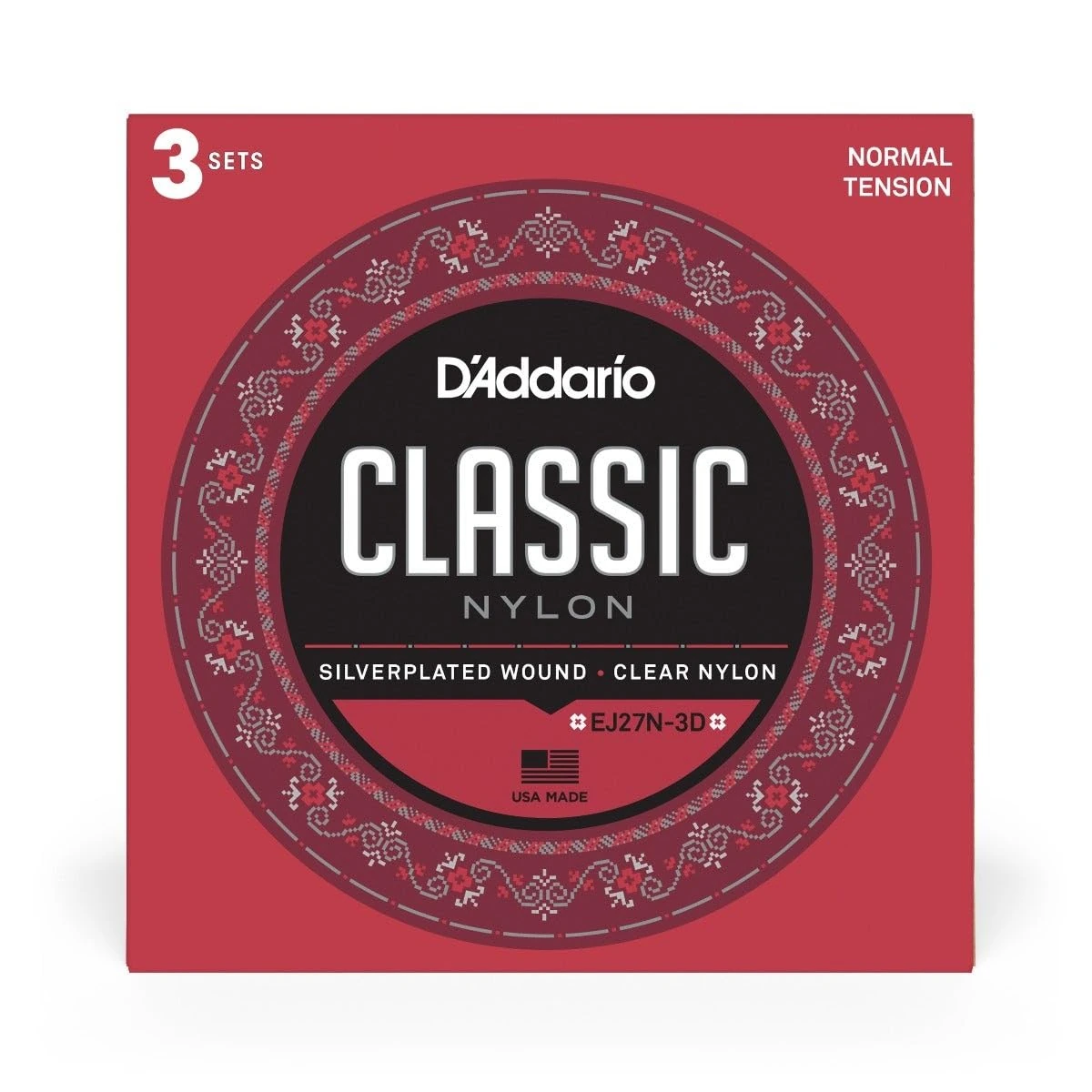 D'Addario Classical Guitar String - Study Strings for Classical Guitar - EJ27N-3D - Normal Tension, 3-Pack