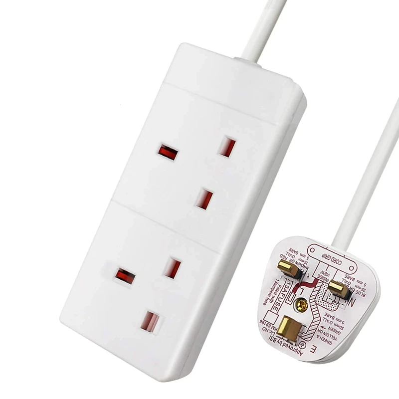 ExtraStar 2 Way Extension Lead, 13A Fused UK Plug Extension Socket, 5M Extension Cable Power Strip - White