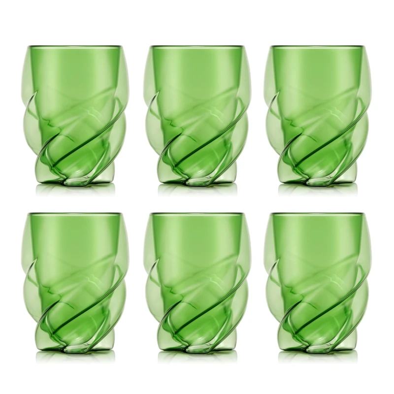 Bodum Double Walled Glasses Pack of 6 PAVINA Paris Transparent Green - 270ml Cups - Dishwasher Safe Thermal Cup - Mouth-Blown Borosilicate Glass - Image 1