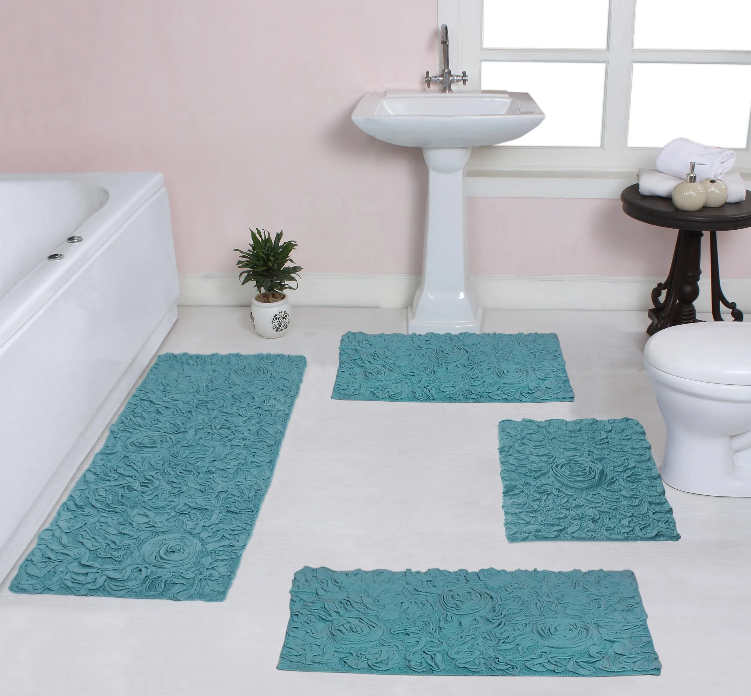 Home Weavers Bell Flower Collection Absorbent Cotton, Soft Rug, Machine wash dry, 17"x24"/21"x34"/24"x40"/21"x54", Blue