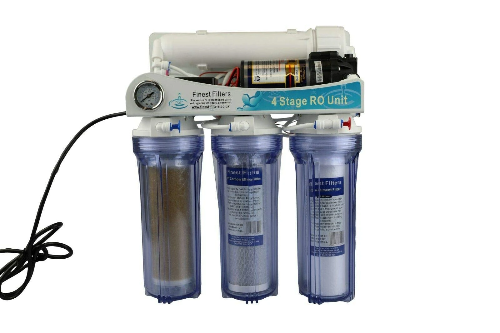 Finest-Filters Reverse Osmosis RO Unit with Booster Pump and DI Stage Pumped 50-100gpd (75gpd)