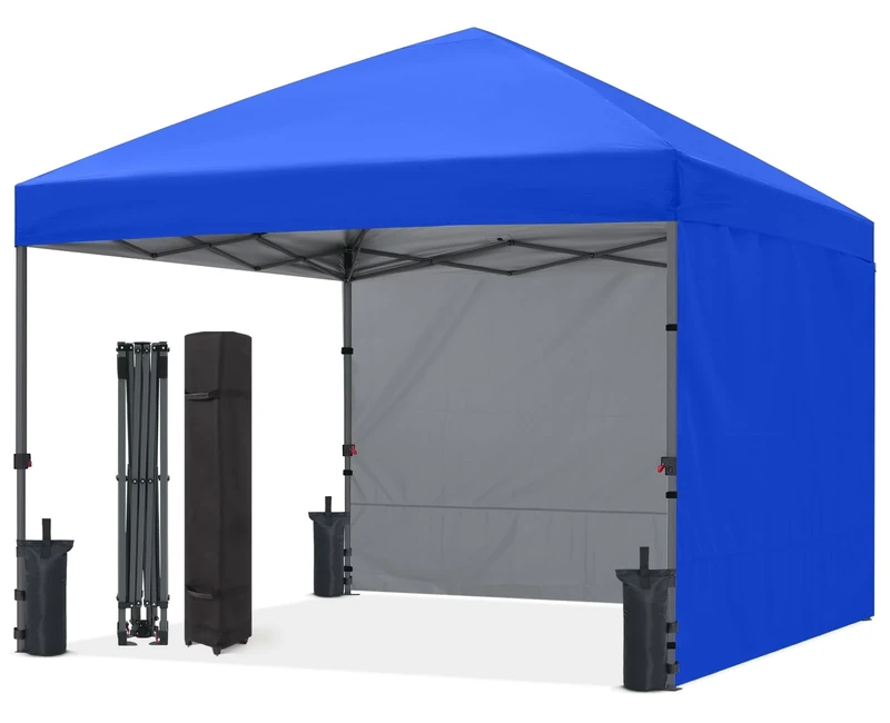 ABCCANOPY 2.5x2.5M Pop up Gazebo With Two Side Panels Upgraded Roller Bag, 4 Weight Bags, Stakes and Ropes (Blue)
