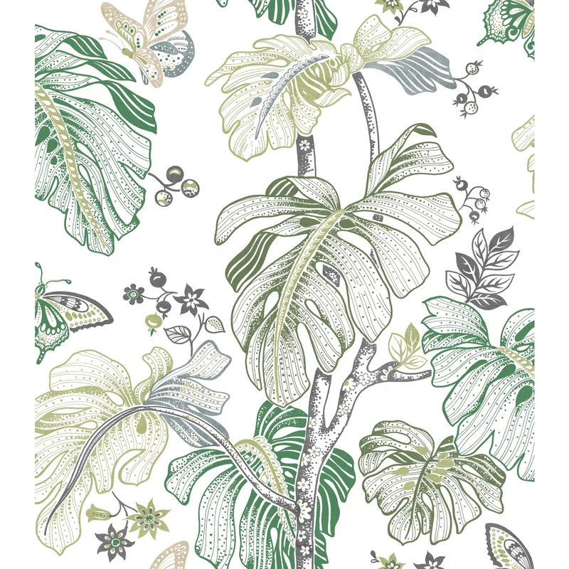 RoomMates RMK11585RL Green and Gray Boho Palm Peel and Stick Wallpaper