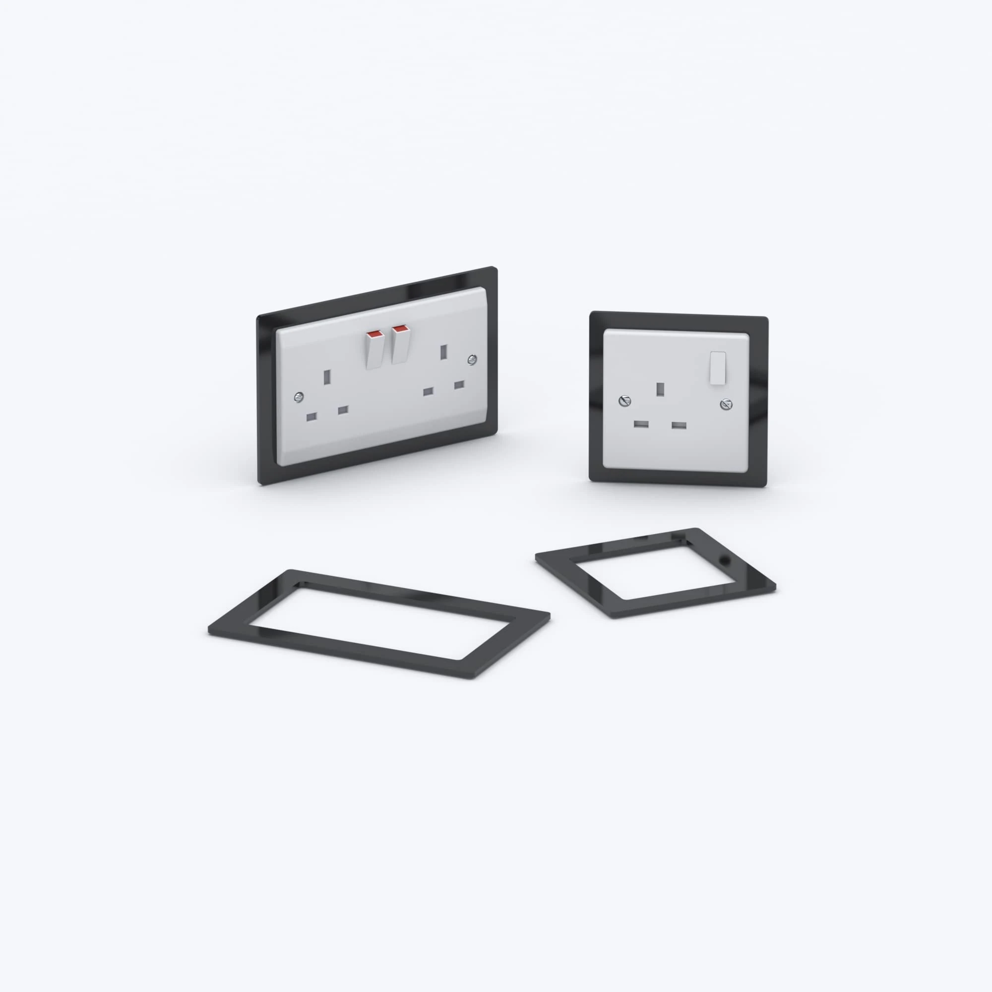 Double/Single Socket Switch Surround/Acrylic Finger Plate - Minimalist Design (Double, Black)