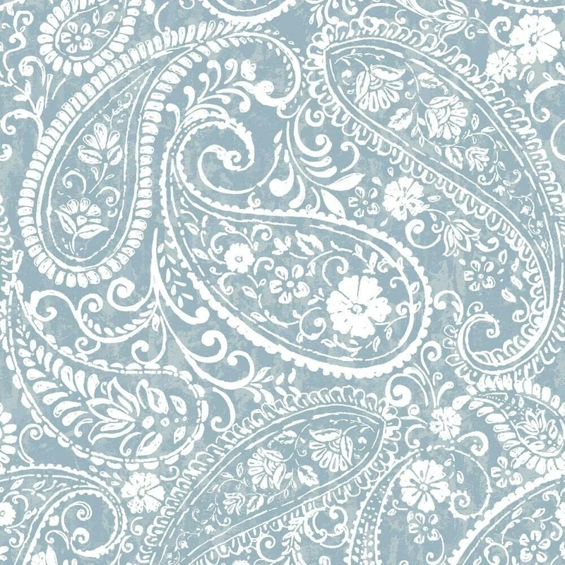 RoomMates RMK11581RL Wallpaper Paisley Prinz, Stripping and Sticking, Light Blue