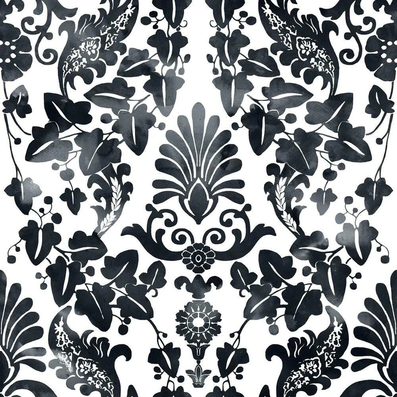 RoomMates RMK11598RL Black Vine Damask Peel and Stick Wallpaper