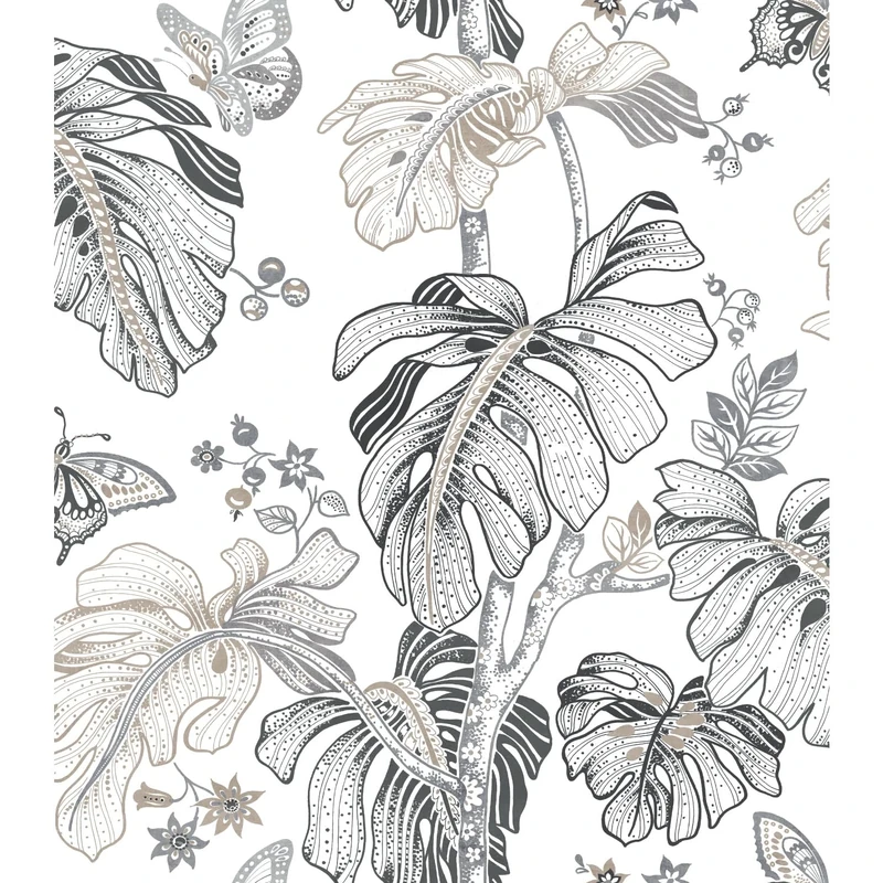 RoomMates RMK11586RL Grey and Beige Boho Palm Peel and Stick Wallpaper