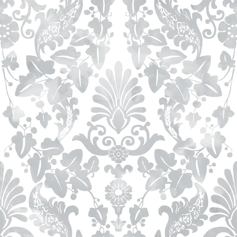 RoomMates RMK11599RL Gray Vine Damask Peel and Stick Wallpaper, Sample
