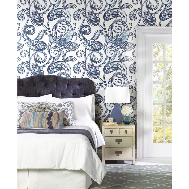 RoomMates RMK11590PNL Blue Paisley Power Peel and Stick Wallpaper Mural - 10 ft. x 6 ft.