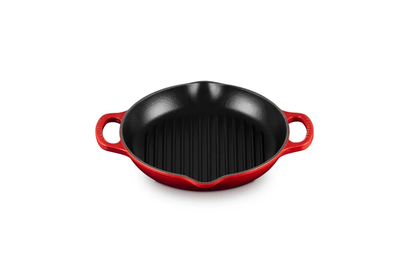 LE CREUSET Signature Enamelled Cast Iron Deep Round Grill with Helper Handle, for All Hob Types and Oven 25cm Cerise, 20208250600422