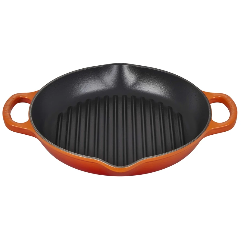 LE CREUSET Signature Enamelled Cast Iron Deep Round Grill with Helper Handle, for All Hob Types and Oven, 25cm Volcanic, 20208250900422
