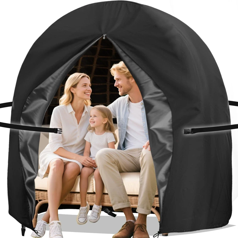 Uthem Double Egg Swing Chair Cover 91*80 Inches Patio Stand Cover Black Waterproof Polyester
