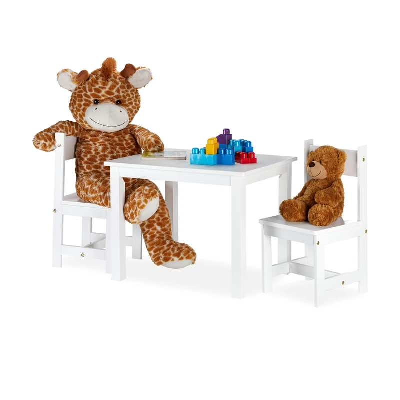 Relaxdays Kids’ Furniture Ensemble with 2 Children’s Chairs, Modern, Indoors, MDF Set, Playroom, White