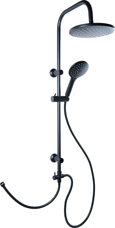 Cornat TECBE3302 "Noir" Shower System - Black Edition - Round Shower Head - Hand Shower with 3 Jet Types: Normal & Spray - Anti-limescale - Variable Borehole Spacing/Shower Complete Set with Riser