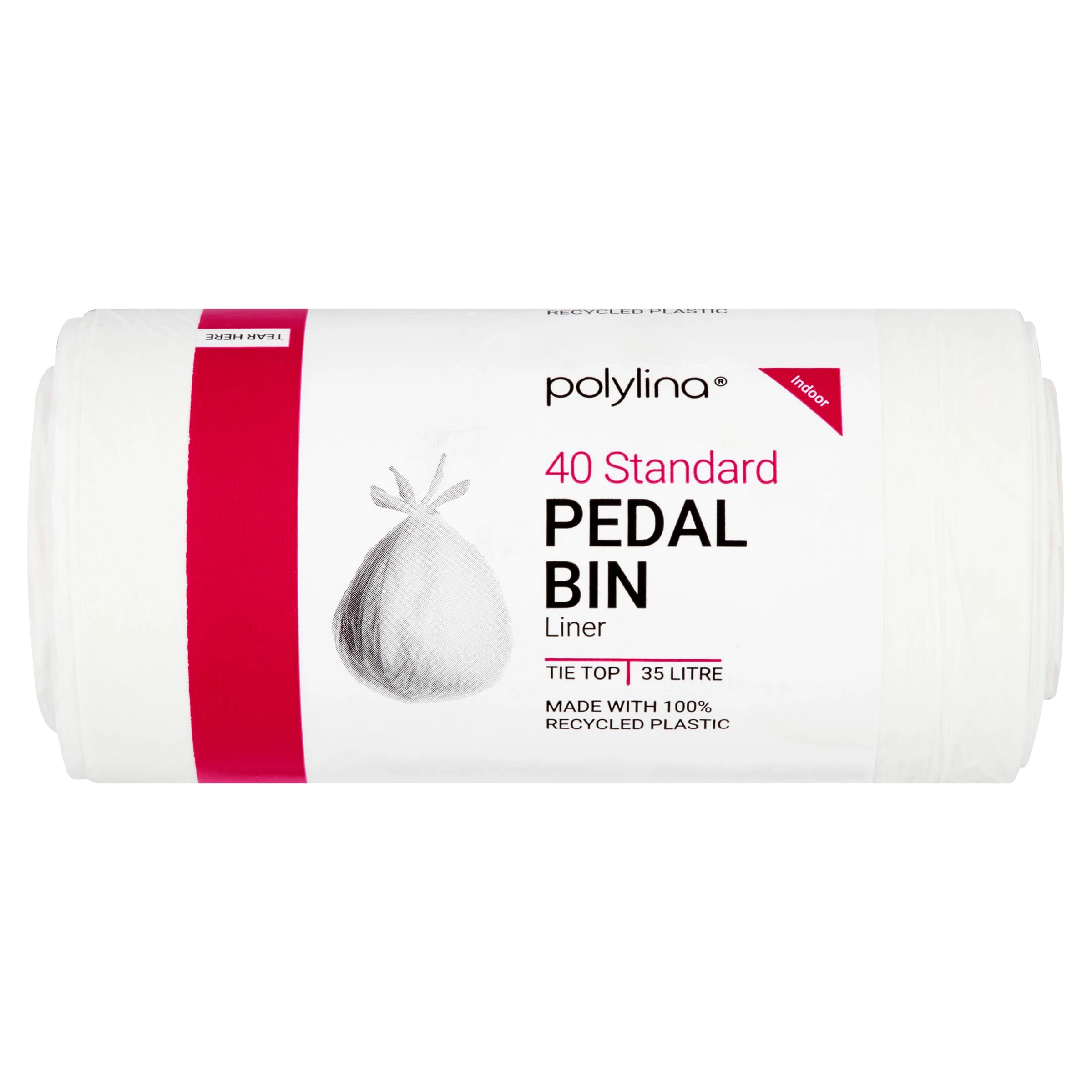 Polylina - Pedal Bin Liners, 35 Litre, 40 Tie Top White Bin Bags, Recyled Plastic, Kitchen Waste & Large Indoor Bins