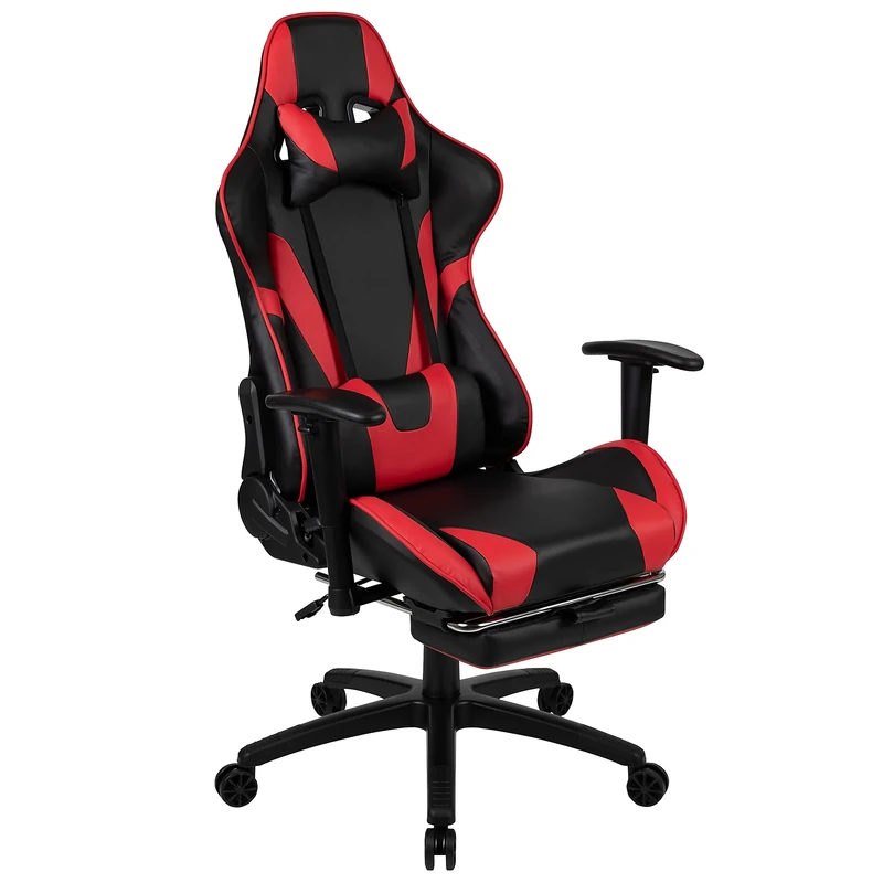 Flash Furniture X30 Gaming Chair, Ergonomic Office Chair for PC and Gaming Setups, Adjustable Racing Chair with Fully Reclining Back Support, Black Gaming Chair with Red Trim