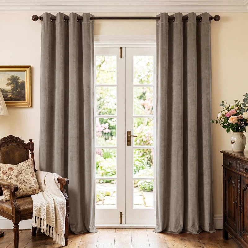 StangH Taupe Velvet Curtains - Room Darkening Solid Grommet Window Panels Soft Smooth Velvet Fabric Elegent Decor Privacy Protect for Bedroom, 52 x 84 inches, 2 Panels