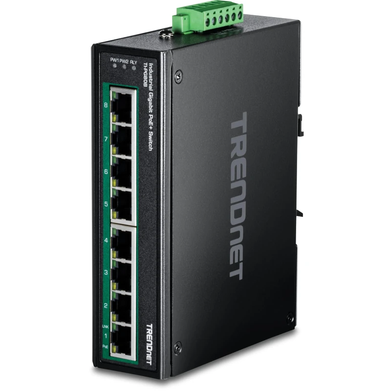TRENDnet TI-PG80B 8-Port Industrial Gigabit PoE+ DIN-Rail Switch (24-56V)