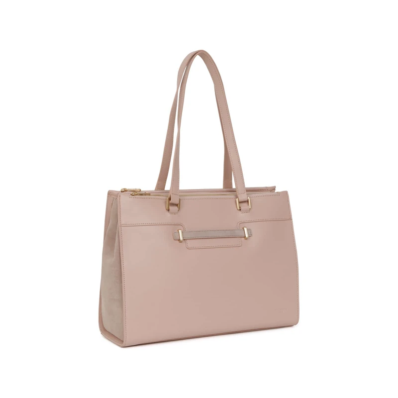 Hexagona Women's Paris 2 Handles Cosmo Collection-Powder-in Smooth Cowhide Split Leather Woman Handbag-Shoulder Small Bag, Rose Pâle, L : 37 x h : 27 x P : 14,5 cm
