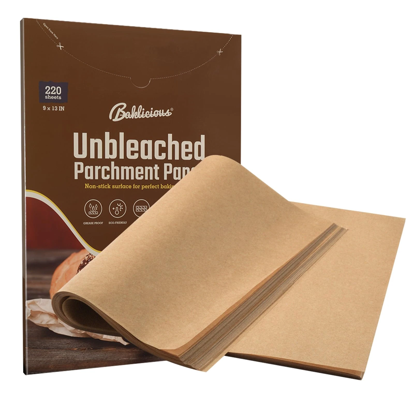 220 Pcs 9x13 inch(23x33cm) Unbleached Parchment Paper Baking Sheets, Baklicious Pre-Cut Heavy Duty Parchment Baking Paper for Air Fryer, Oven, Bakeware, Steaming, Cooking Bread, Cupcake, Cookies