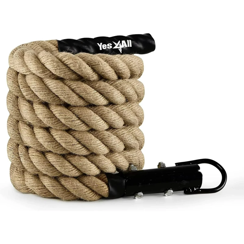 Yes4All Gym Climbing Rope for Fitness & Strength Training, Crossfit Exercises & Home Workouts (1.5in - 10ft), Natural, Brown