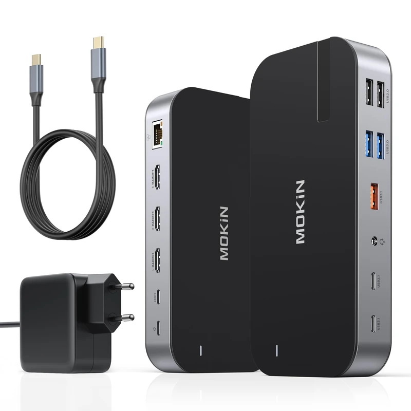 MOKiN USB C Docking Station 3 HDMI, 16 in 1 Docking Station Two Monitor, Three Displays with USB A/C 3.1, USB 3.0/2.0, 100 W PD, Ethernet, Audio & Microphone(British Plug)