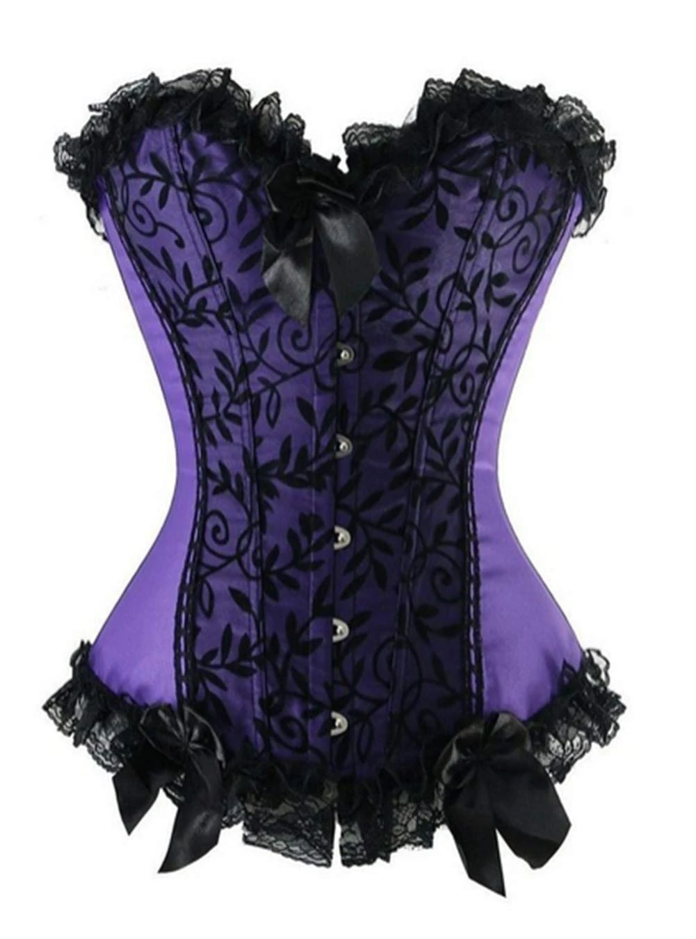 Kelvry Women's Sexy Satin/Brocade Waist Cincher Lace up Boned Basque Corset Bustier top Size 6-24 (8-10, Purple)