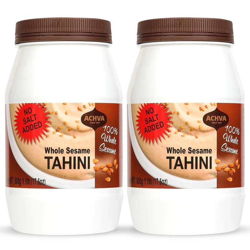 Achva Whole Sesame Tahini Paste - Unhulled Sesame Paste - Rich Creamy Taste for Hummus, Tahini Sauce & Dressing - Kosher, Vegan Gluten Free, Peanut Free & Non-GMO (2 Jars of 500g) - Image 1