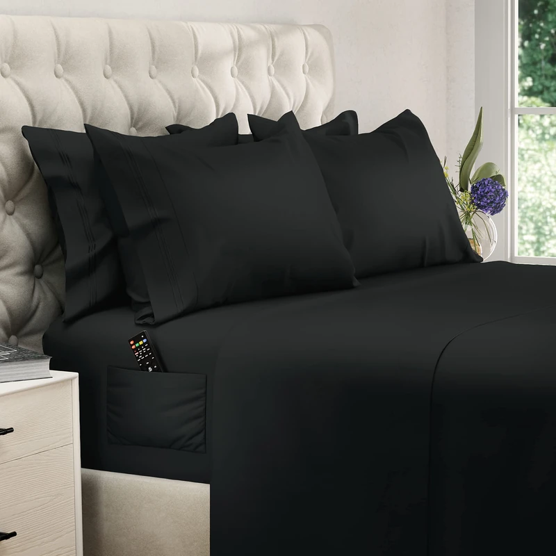 6 Piece King Size Sheets Extra Deep Pockets - Extra Deep Pocket King Sheets Deep Pocket King Bed Sheets King Sheet Set Bedding Sets King Size Bed Sheets King Size Bedding Set King Sheet Black