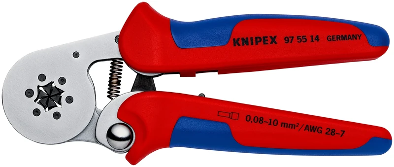 KNIPEX Self-Adjusting Crimping Pliers for Wire Ferrules with Lateral Access Chrome-Plated with Multi-Component Handles 180 mm, 97 55 14 SB