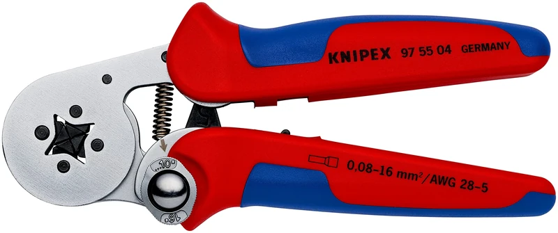 KNIPEX Self-Adjusting Crimping Pliers for Wire Ferrules with Lateral Access in Blister Chrome-Plated with Multi-Component Handles 180 mm, 97 55 04 SB