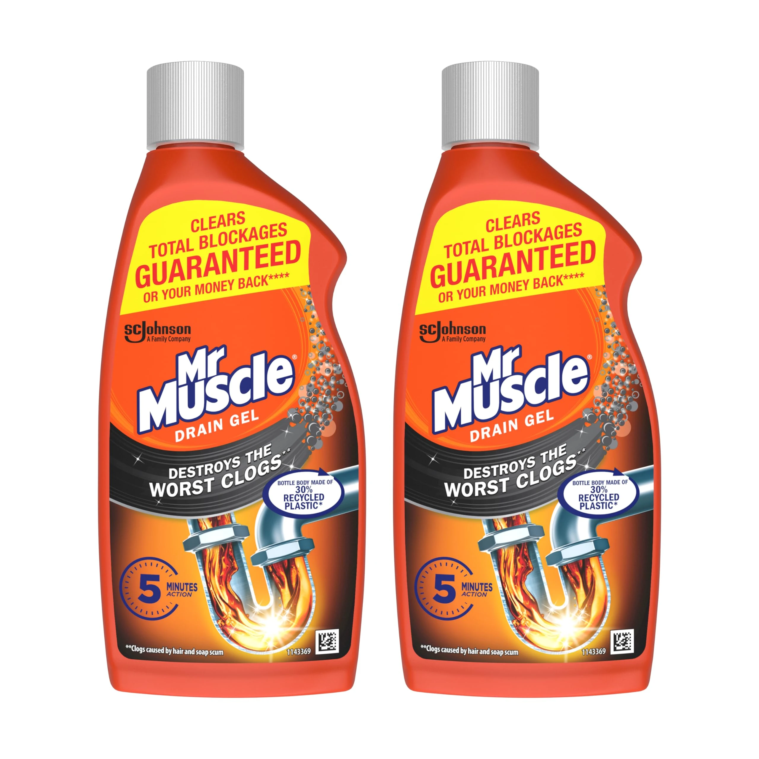 Mr Muscle Drain Unblocker, Sink & Drain Cleaner, Heavy Duty Drain Gel, 2 x 500 ml