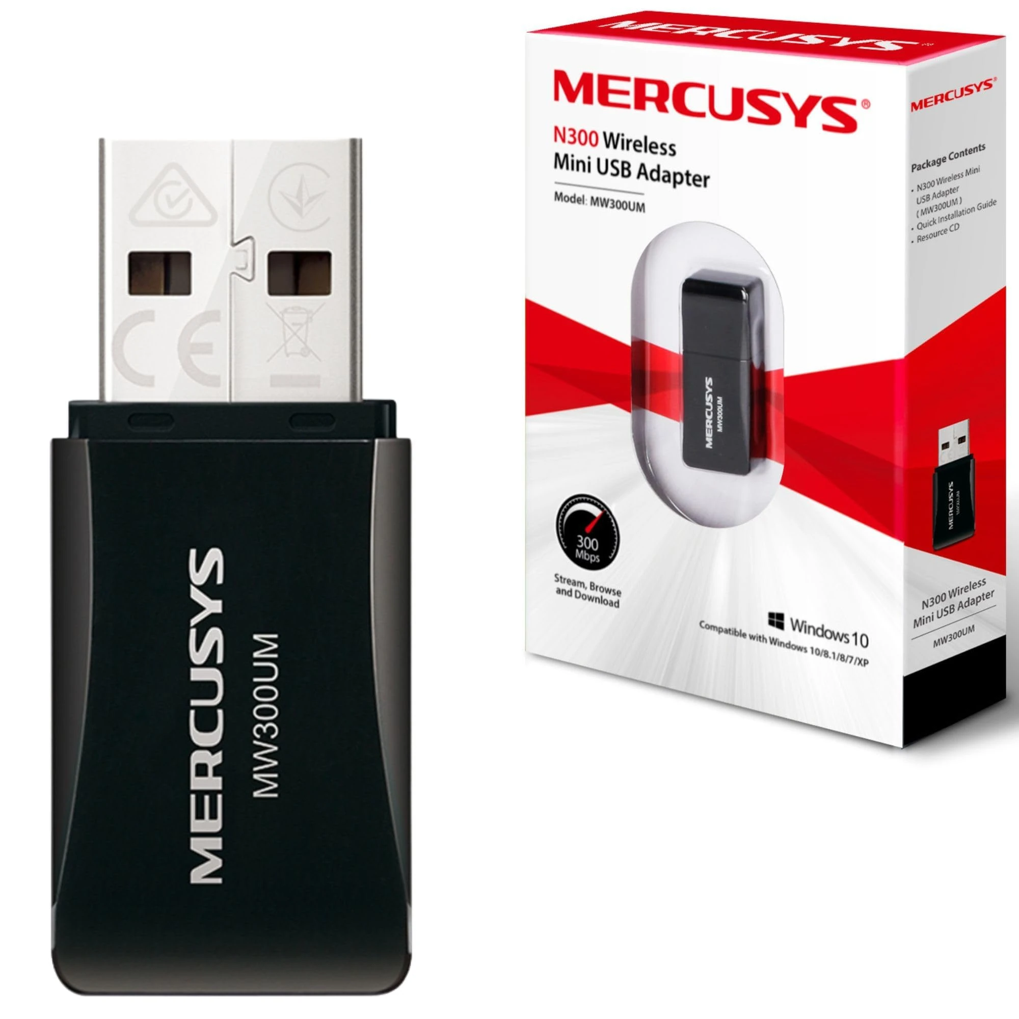 MERCUSYS Wi-Fi Dongle, N300 Wireless Mini USB Wi-Fi Adapter for PC/Desktop/Laptop, Supports Windows 10/8.1/8/7/XP (MW300UM)
