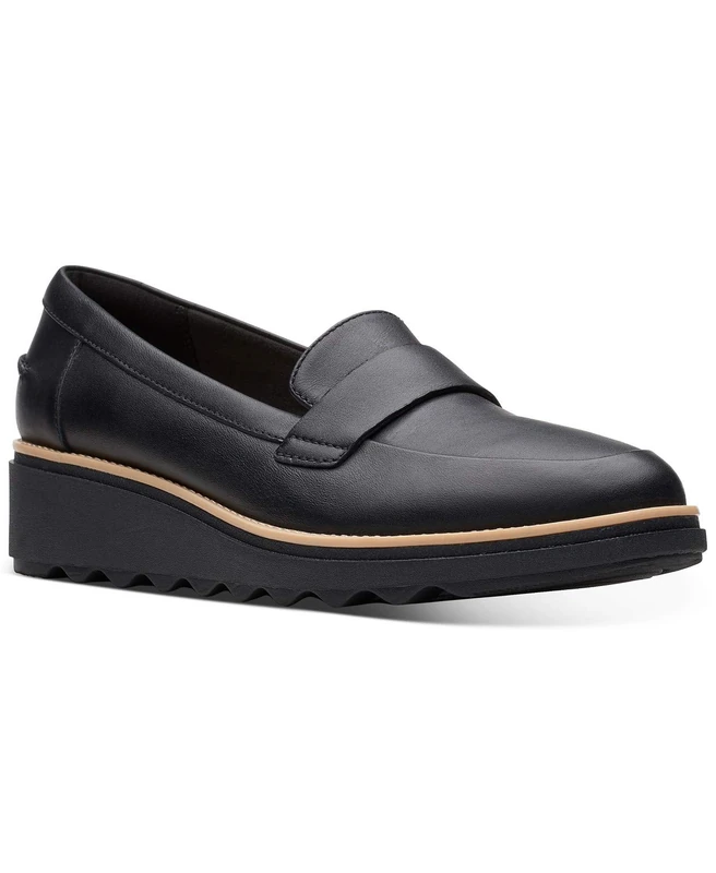 Clarks Women's Clarks Women's - Sharon Gracie Black Leather With Dark Tan Welt 9.5w Penny Loafer, Black Leather With Dark Tan Welt, 7.5 UK Wide