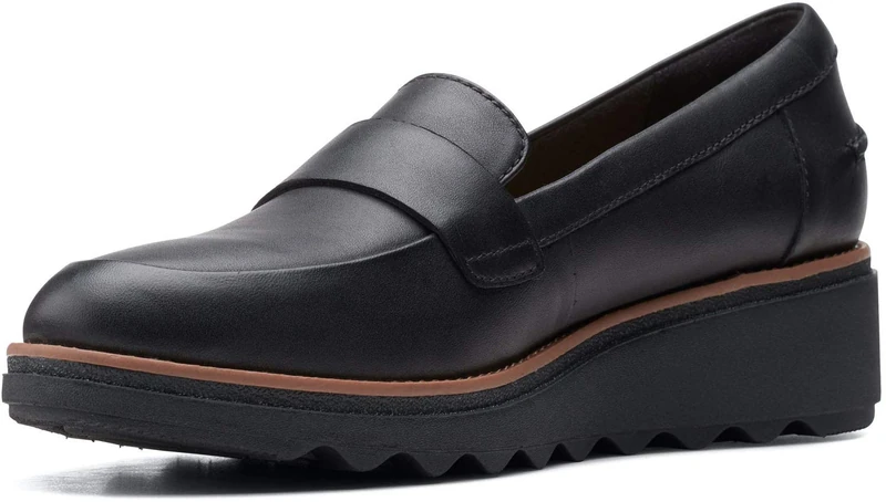 Clarks Women's Clarks Women's - Sharon Gracie Black Leather With Dark Tan Welt 12m Penny Loafer, Black Leather With Dark Tan Welt, 10 UK