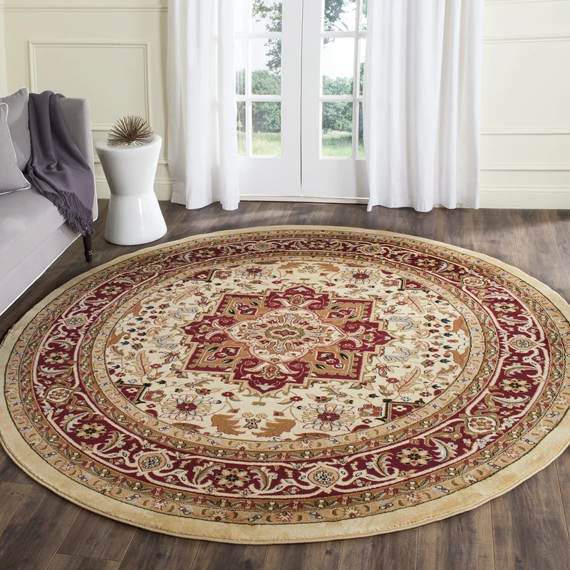 Safavieh Traditional Rug for Living Room, Dining Room, Bedroom - Lyndhurst Collection, Short Pile, in Ivory and Red, 200 x 200 cm