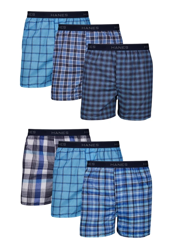 Hanes Men's Tagless Boxer Underwear, Exposed Waistband, Multi-Packs Available Shorts, 6 Pack-Assorted, S (Pack of 6)