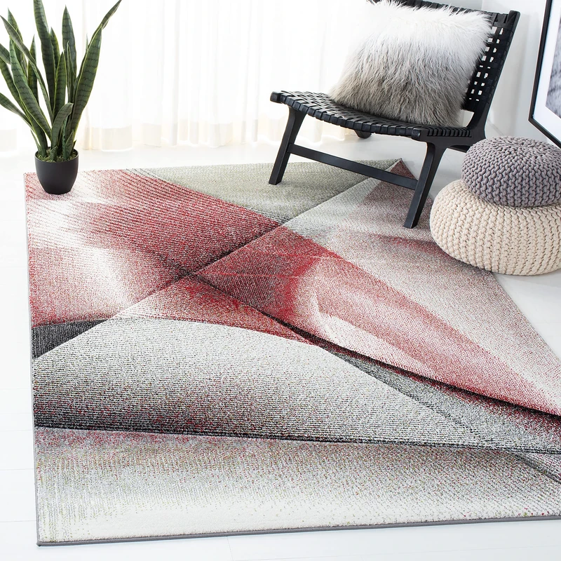 SAFAVIEH Contemporary Rug for Living Room, Dining Room, Bedroom - Hollywood Collection, Short Pile, in Grey and Red, 160 X 229 cm