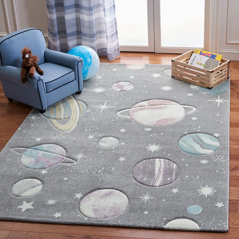 Safavieh Contemporary Rug for Living Room, Dining Room, Bedroom - Carousel Kids Collection, Short Pile, in Grey and Lavender, 160 x 230 cm