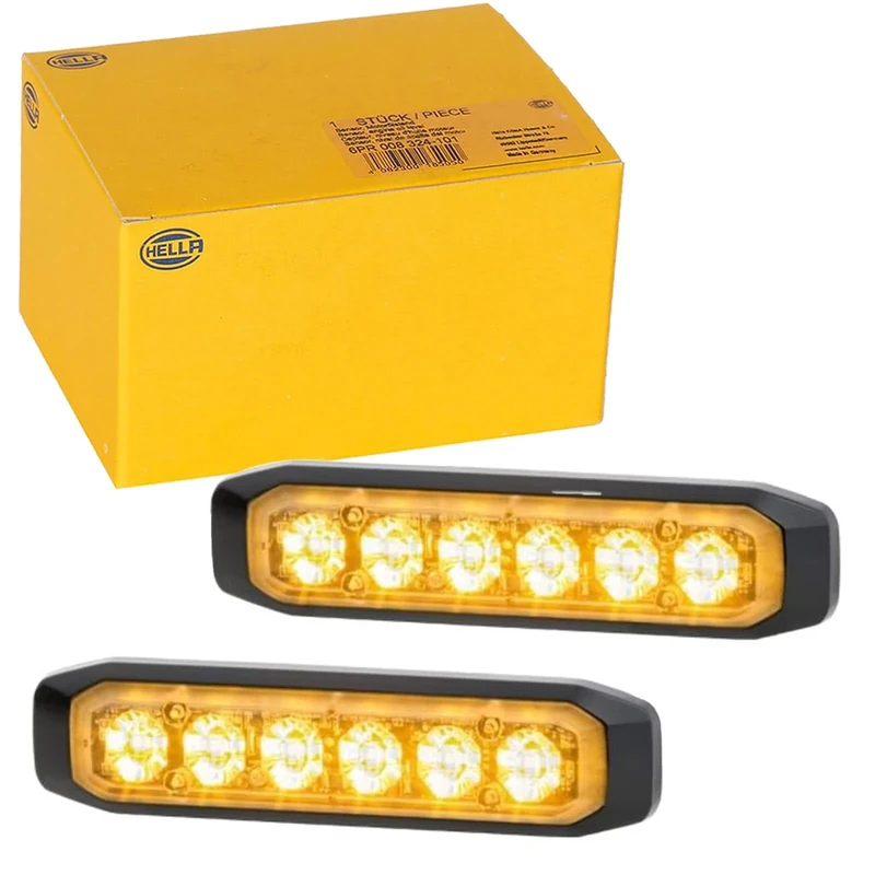 HELLA 2XD 014 562-201 LED-Strobe-type Beacon - BST-Slim - 12/24V - Yellow - mounting/Screw Connection - Cable: 250mm - Plug: open cable ends - Kit