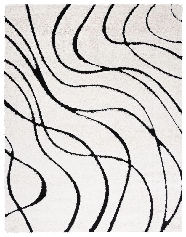 SAFAVIEH Florida Shag Collection Area Rug - 8' x 10', Ivory & Black, Non-Shedding & Easy Care, 1.2-inch Thick Ideal for High Traffic Areas in Living Room, Bedroom (SG471-1290)