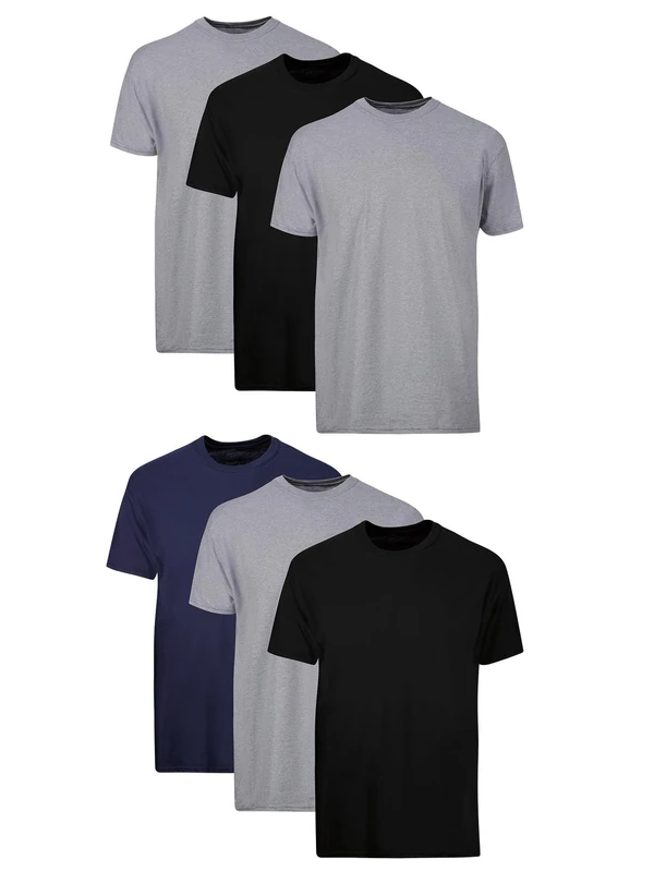 Hanes Men's Tagless ComfortSoft Crewneck T-Shirts, Undershirt, 6 Pack-Black/Grey/Blue Assorted, XXL (Pack of 6)